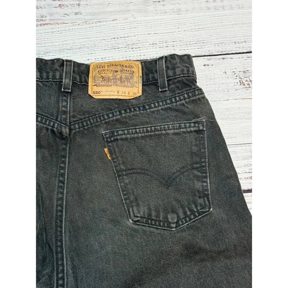 Levi 550 Jeans 34x36 Relaxed Fit Orange Tab Vintage Black Denim USA Made